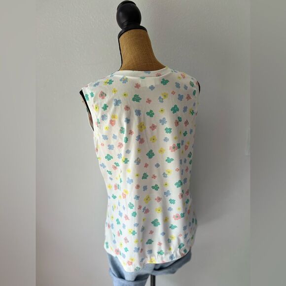Vintage 70s Lucky Tops Multicolor Floral & White Sleeveless Top - Picture 5 of 13
